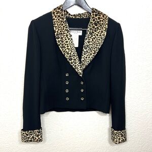 Vintage 90’s Black Leopard Cheetah Print Blazer Size 6 Petite